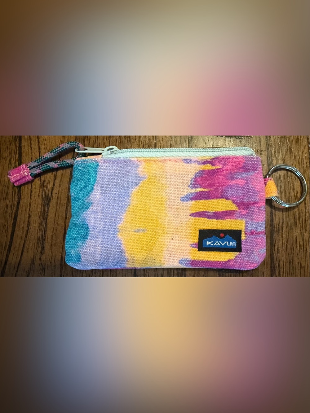 Kavu Stirling Wallet Tie-Dye in Teal, Yellow, Pink, Purple